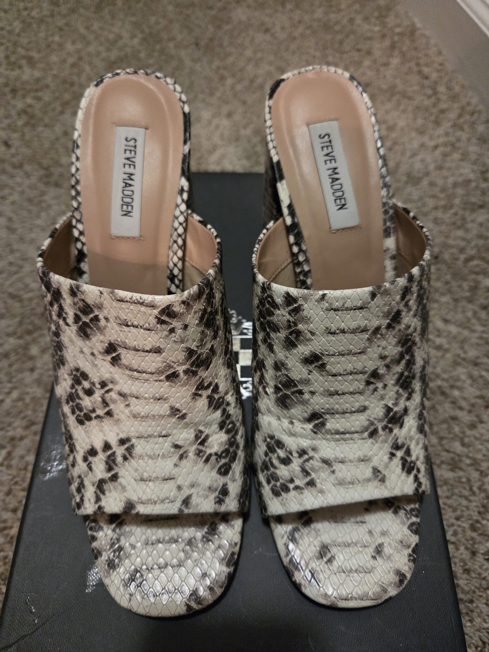 Steve Madden Beige and Black Snake-Print Slide Mules